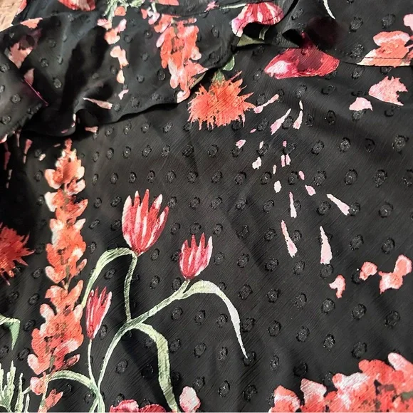 Roz & Ali Cold Shoulder Black Blouse with Peach / Coral Floral Accents 3X NWOT - Picture 4 of 8